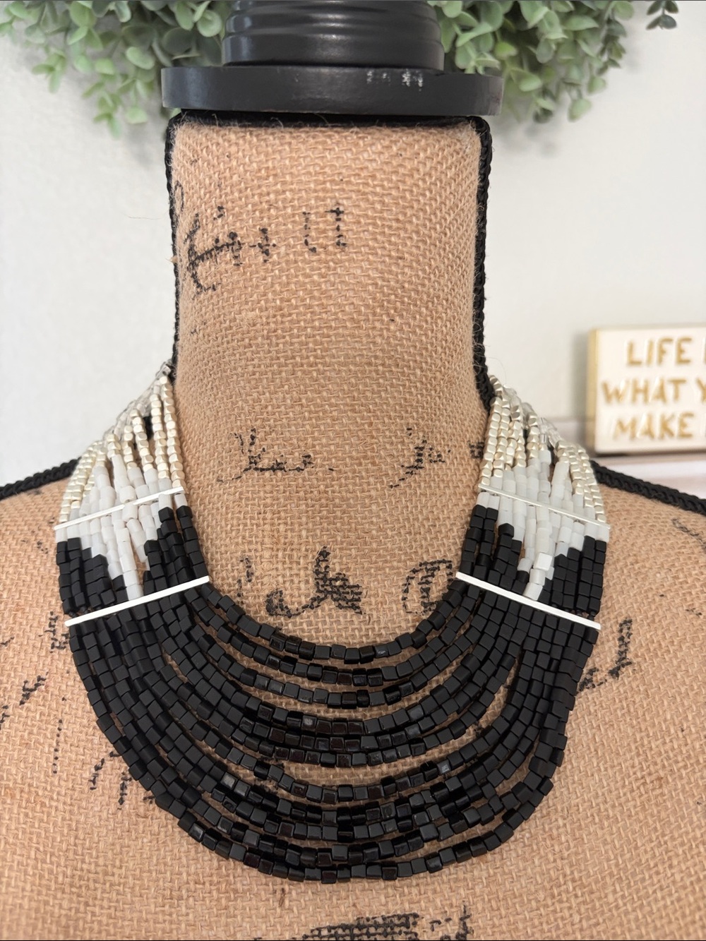 Chico's Black and White Multi-Strand Beaded Statement Necklace